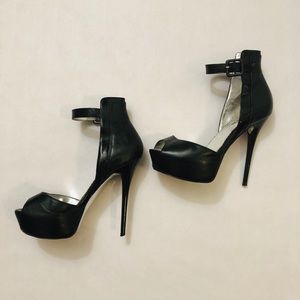 Bebe black ankle strap high heels